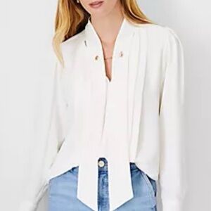 Ann Taylor Cream Blouse with Tie Detail